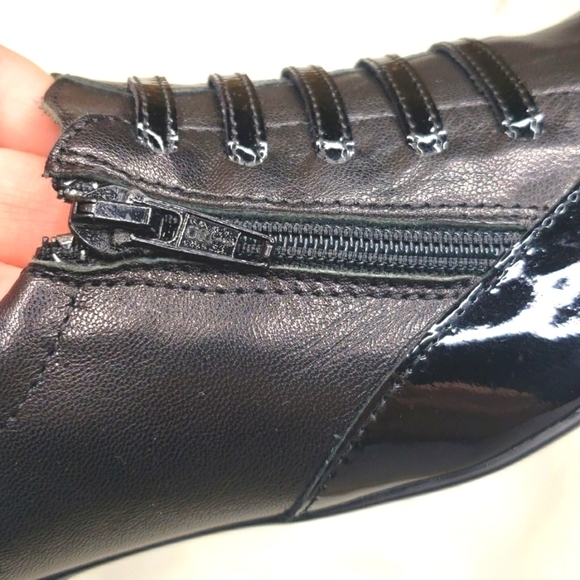 Sesto Meucci Black Leather Patent Side Zip Beckie Lace Up Loafers 6.5 - Picture 6 of 14